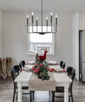 Black Farmhouse Chandelier With 6 Lights, 26.1 Inch Wide Adjustable Height Rustic Hanging Light Fixture for Dining Room over table