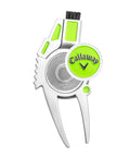 Super Handy Four In One Golf Divot Repair Tool Built With Tough Zinc Alloy, lime-colored tool with brush and magnetic marker