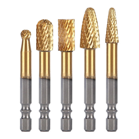 5 Piece Carbide Burr Set With One Quarter Inch Shank Die Grinder Bits For Rotary Tools in titanium-plated carbide