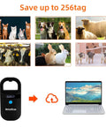 Upgraded Pet Microchip Scanner With 256 Data Storage showing compatibility with dogs, cats, sheep, and rabbits.
