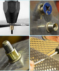 M5 zinc-plated carbon steel rivet nuts (flat-head); 100 pcs, shown with installation tool and installed in metal sheet.