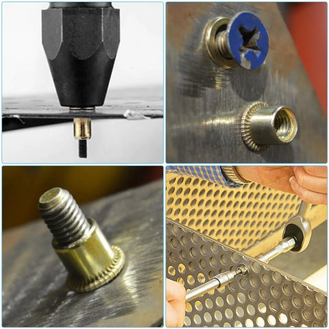 M6 Rivet Nuts Kit 100 Pieces Carbon Steel Flat Head Rivnut Threaded Inserts With Knurled Body Zinc Plated for auto and DIY use
