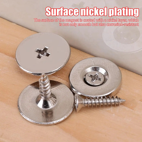 Nickel-plated screws for 2 Sets Cabinet Magnetic Snaps For Drawers And Doors, Hidden Circle Magnet Clasps, strong hold