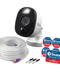 Add On Bullet Security Cam System With Sensor Spotlight For 1080p Full HD Video Indoor Or Outdoor Use, cable, and signage