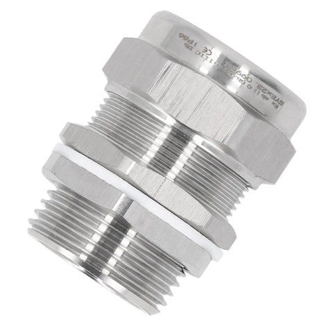 Stainless steel cable gland connector with dual seals, 1in G1/NPT threaded for electrical junction boxes