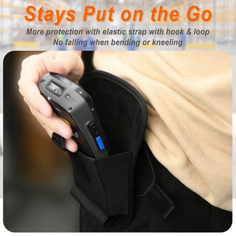 Person using Rugged Vertical Scanner Holster With Metal Belt Clip For Handheld Barcode Scanners TC75x TC75 TC70x TC70 TC72 MC67