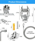 Dimensions and components of Heavy Duty Shade Sail Hardware Kit With Ratchet Winch, 304 Stainless Steel Windproof Tension System
