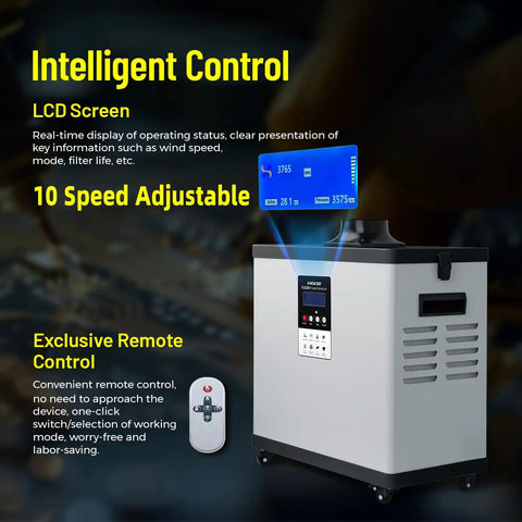 Heavy Duty Laser Welding Fume Extractor Featuring Badass H13 HEPA Filters And Deep Carbon Scrubbing, LCD display and remote control.
