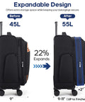 Expandable view of Softside Expandable Carry On Luggage 22 Inch By 14 Inch By 9 Inch Airline Approved 20 Inch Wheeled Suitcase
