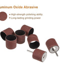 30 Pcs 1-1/2 Inch Sanding Sleeves 120 Grit Set With 2 Pcs 1 Inch Drum Mandrels, aluminum oxide shown with abrasive surface.