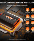 Solid Pure Sine Wave Power Inverter 12V DC To 120V AC Car Converter 2000W with comprehensive protection on circuit board background.