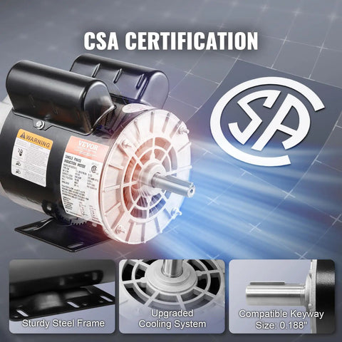 Beefed Up 2HP Single Phase Air Compressor Motor 115/230V 20/10A Open Drip Proof 56 Frame 3450RPM 5/8 Inch Keyed Shaft with CSA Certification