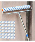 Heavy Duty Paint Roller Kit With Adjustable Extension Pole And Non Shedding Medium Nap Rollers For Walls Decks And Countertops No Fuss Flawless Finish Guaranteed, featuring striped roller and retractable pole.