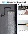Matte Black Three-Handle Shower Faucet Set With Tub Spout, Wall Mounted Stainless Steel Bath Faucet With Rough-In Valve
