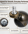 Two Inch Brass Caster Wheels Five Pack Antique Ball Casters With Seven Sixteenth Inch Diameter And Seven Eighth Inch Long Grip Ring Stem close-up of stem and wheel