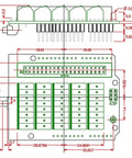 Technical diagram of Arduino Screw Terminal Block Breakout Module for Uno R3 highlighting dimensions and component layout.