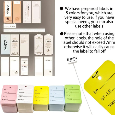 Colorful price tags and sizing labels for Clothing Tag Gun Kit With 6 Steel Needles 5000 Barbs And 500 Price Tags Label Applicator.