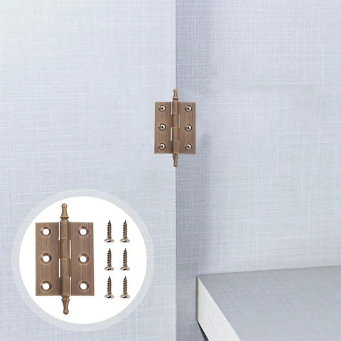 Copper Cabinet Butt Hinges With Smooth Quiet Operation For Kitchen Cabinets And Wardrobes Sturdy Construction With Vintage Craftsman Flair Easy Install Multi Position Screw Holes For Reliable Door Replacement Hardware displayed with screws in a white kitchen setting