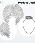 Silver Angel Wings Set With Headband For Cosplay And Party Nights, Delicate Feather Wings With Silver Headband, product detail.