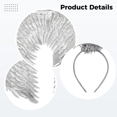 Silver Angel Wings Set With Headband For Cosplay And Party Nights, Delicate Feather Wings With Silver Headband, product detail.