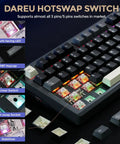 Close-up of Flex75 Gasket Wireless Mechanical Keyboard With Control Knob showing hotswap switches and PBT keycaps.
