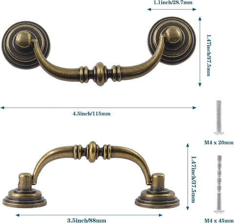 Antique Bronze Drawer Pulls Six Pack With Three And A Half Inch Hole Centers For A Retro Dresser Makeover Vintage Vibes Zinc Alloy Drop Bail Pulls