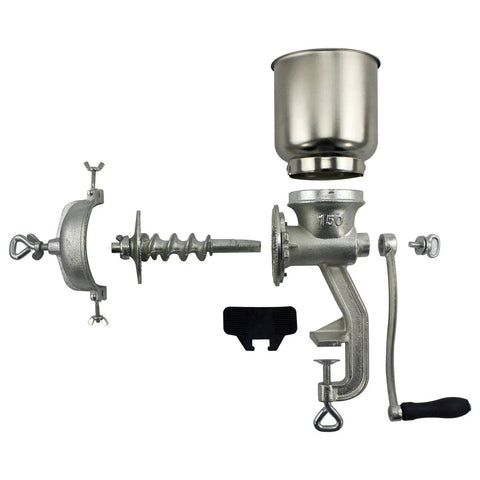 Disassembled GM 150 Grain Mill With Tin Coated Cast Iron Large Hopper Beefy Grind Power Grinds One Pound Per Minute