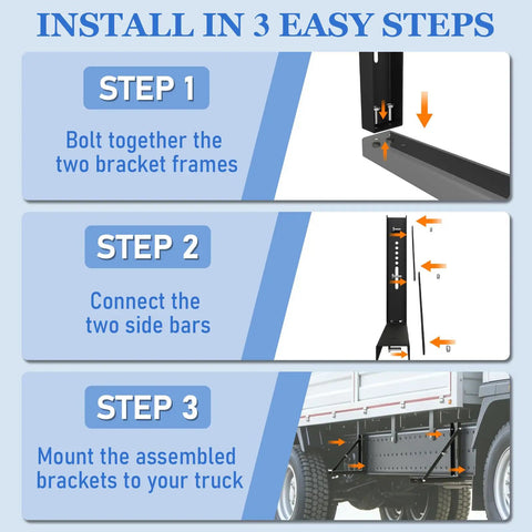 Installation steps for Beefy 18x18 Inch Bolted Underbody Truck Tool Box Mounting Brackets Black Steel Set Of 2