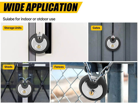Outdoor Stainless Steel Disc Padlock With Waterproof Shield And Rubber Bumper for sheds, gates, and fences in wide application