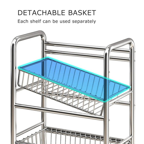 Heavy Duty Rolling Storage Shelf Cart That Is Built Different Featuring Rock Solid 304 Stainless Steel Build with detachable basket