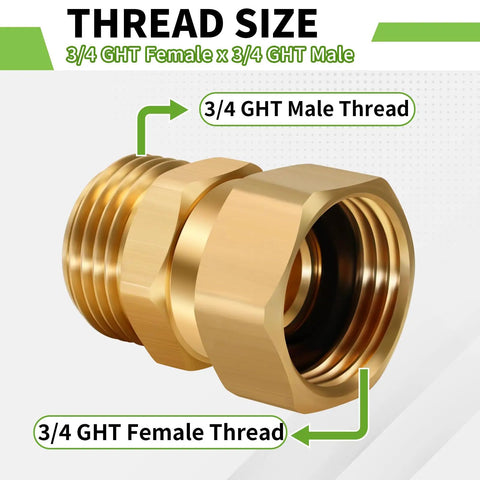 360 Degree Brass Garden Hose Swivel Fitting 3/4 GHT Male To Female Adapter For Outdoor Use Keeps Your Water Flow Smooth And Free From Kinks Heavy Duty Brass Build For Real Lawn Pros, 3/4 GHT brass hose adapter