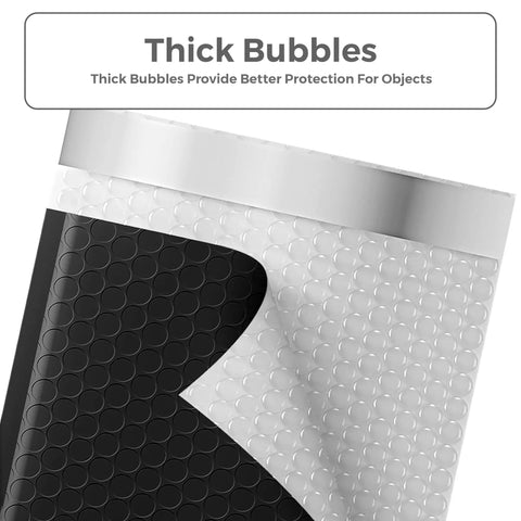 Close-up of Black Bubble Mailers 8.5x12 Inches Pack Of 40 Padded Envelopes showing thick bubble cushioning and strong adhesive.
