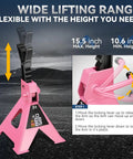 Two Pack 3 Ton Jack Stands For Cars, SUVs And Trucks, Heavy Duty Steel Floor Jack Stands With Adjustable 10.6 To 15.5 Inch Lifting Range, Pink Finish