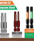 Comparison of Impact Screwdriver Bits Set 33 Piece With Two Inch Allen And Torx Bits SAE And Metric S2 Steel Magnetic One Quarter Inch Hex Shank CNC Machined Bits.