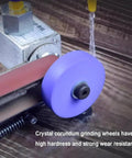 Heavy Duty 350W Wet Bench Sander With Digital Speed Control And Electric Knife Sharpener showing grinding wheels and water system.