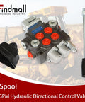 Front view of a 2-spool hydraulic directional control valve with red port caps and silver fittings