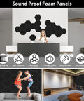 12 Pack Hexagon Acoustic Foam Panels Self Adhesive Sound Proof Wall Tiles High Density Noise Reducing decor displayed in modern studio.