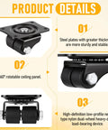 Heavy Duty Swivel Caster Wheels One Inch Diameter With Flat Plate Mounting For Furniture And Equipment Rock Solid Stability Smooth As Silk Built Like A Tank For Up To Eleven Hundred Pound Capacity showing steel plate with thick nylon wheels.