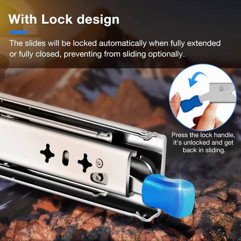 Heavy Duty Locking Drawer Slides Full Extension Runners With Lock Side Mount Rails With Blue Lock Handle Detail