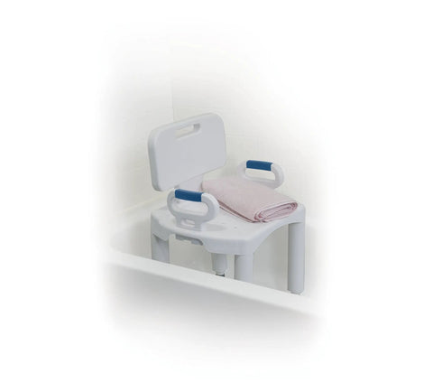 Shower Bathroom Bench With Back And Arms, Adjustable Height, Grippy Suction Cup Feet, Durable Plastic Seat, 350 Lb Capacity, White