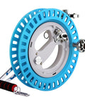 Blue Big Kite Reel With Brake For Easy Outdoor Flying Pro Grade 10.6 Inch String Winder showing ABS and aluminum body