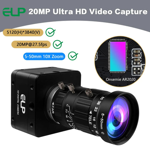 Ultra HD 20MP Varifocal USB 3.0 Camera For PC And Raspberry Pi with 5-50mm 10X Manual Zoom lens, Lightburn Compatible