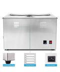 30L Ultrasonic Cleaner With 600W Power And 40KHZ Frequency front view showcasing power socket, cooling device, and nonskid rubber pads.
