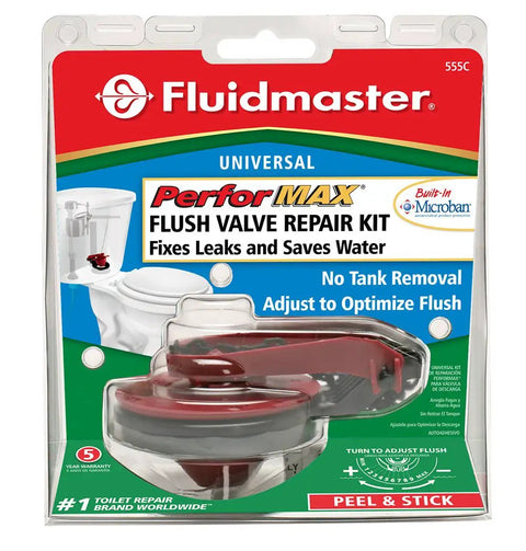 Universal PerforMAX 5 Minute Toilet Flush Valve Repair Kit 2 Inch Peel And Stick Design packaging front view