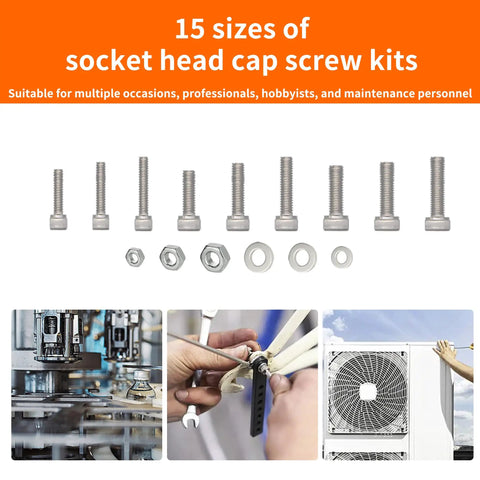 855 Piece Stainless Steel Machine Screws Nuts And Bolts Assortment Kit With Case For DIY Projects M2 M3 M4 Socket Head Cap Screws