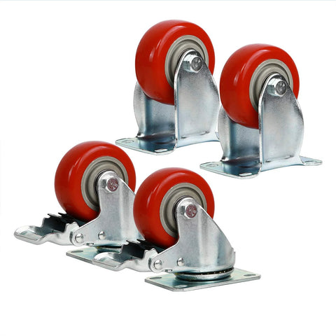 Heavy Duty Three Inch Fixed Caster Wheels Four Pack With Polyurethane Casters And Forged Metal Chassis For Carts Furniture