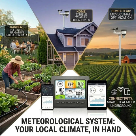 All In One WiFi Weather Station For Home And Garden With Indoor And Outdoor Sensors, Rain Gauge, Wind Speed And Direction display