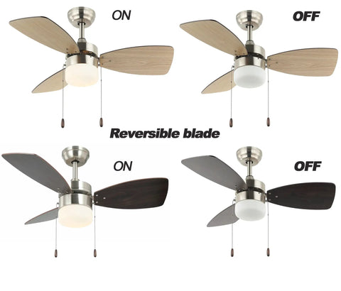 36 Inch Brushed Nickel Ceiling Fan With Light Kit And Pull Chain Control For Small Rooms, Quiet ETL Certified With Reversible Motor And 3 Reversible Blades, Ideal For Kitchen, Bedroom, Office, Bathroom, Hallway Or Living Space