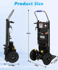 Sturdy Electric Stair Climbing Dolly With A Beefy 1500 Watt Motor Making No Sweat Moves On Steps For Quick Transport Of Appliances And Heavy Couches In Black, showing dimensions 61in height, 22in width.