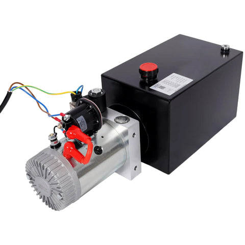 Heavy Duty 12V DC Hydraulic Power Unit With 8 Quart Steel Tank For Dump Trailer And Lift Gate, featuring a 3HP motor and steel tank.
